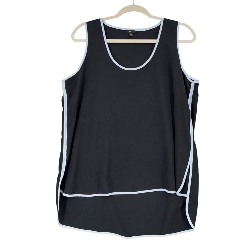 Milano Black Sleeveless Top Contrast Trim Layered Hi Lo Women's Size L